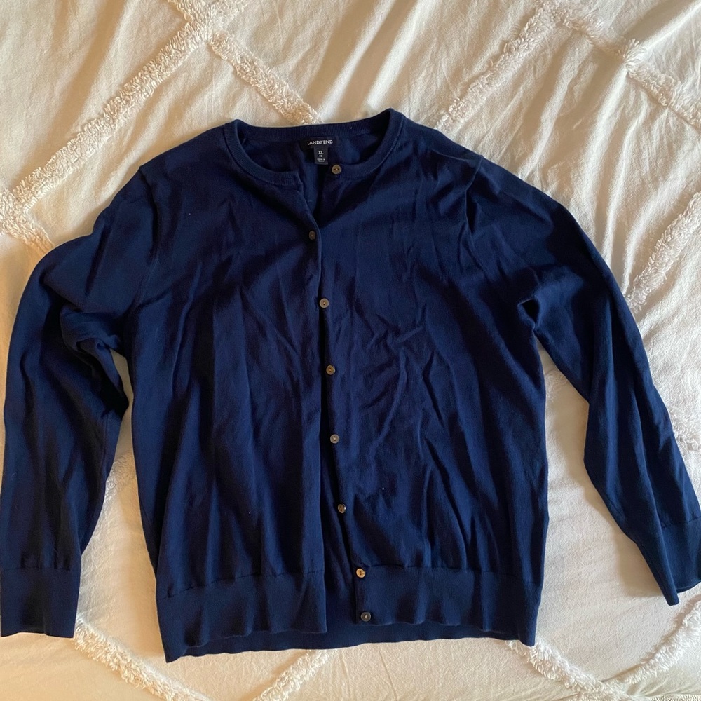 Lands’ End navy cardigan sweater